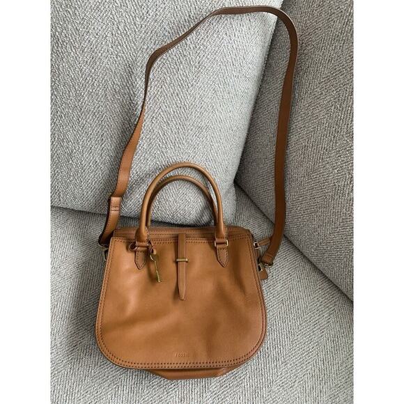 Fossil Ryder Brown Cowhide Leather Double Handles Satchel/Crossbody/Shoulder Bag - Picture 3 of 13